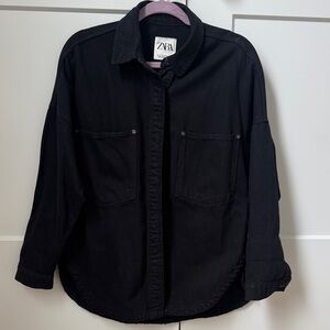ZARA Black Oversized Utility Shirt Jacket